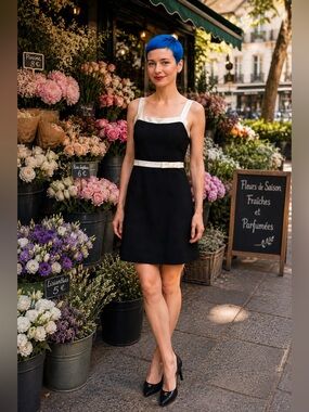 Vintage Ruby Rox Black & Cream Satin Trim Dress XS